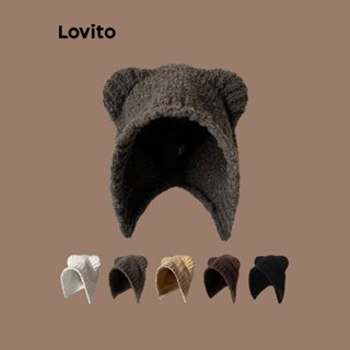 Lovito Fofo Chapéu Feminino de Desenho com Orelhas de Urso de Pelúcia Quente LFA08595 (Cinza/Branco/Preto) em Oferta na Shopee