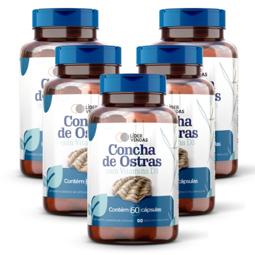 Calcio De Ostra Com Vitamina D3 60 Capsulas Ossos E Bio 5 potes 800mg