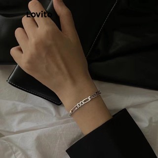 Lovito Pulseira Cuba Modesta De Metal Liso Para Mulheres LFA08285 (Prata)