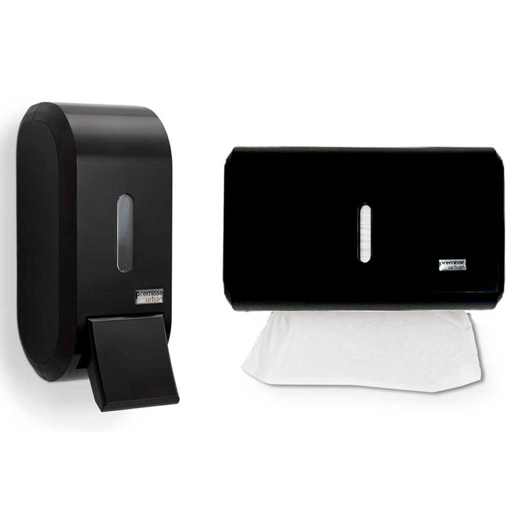 Kit Dispenser suporte Sabonete sabão Líquido álcool gel + Toalheiro porta papel toalha Premisse Preto Banheiro lavabo em Oferta na Shopee