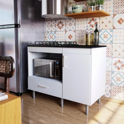 Balcão de Cozinha 1,05m Para Cooktop 5 Bocas 1 Nicho Com 1 Porta E Gaveta Turim Branco - Movelove