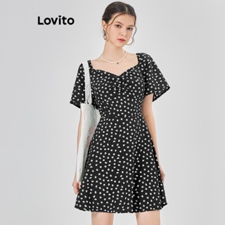 Lovito Casual Vestido Feminino Floral com Bainha de Babados L68ED146 (Multicor)