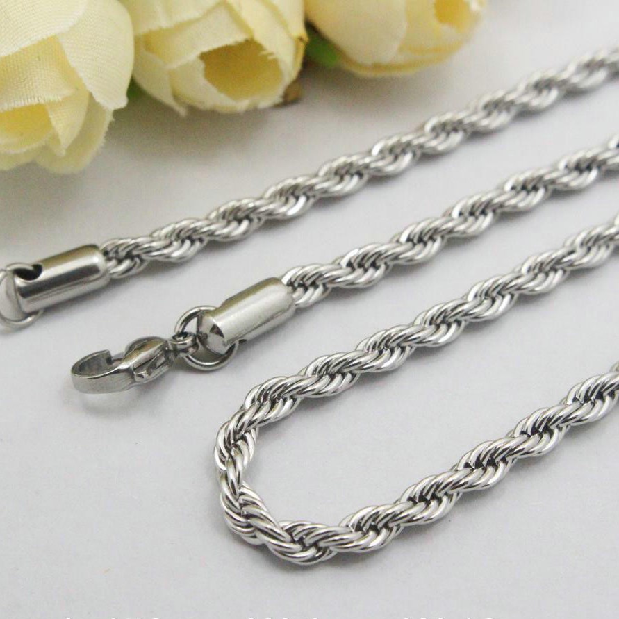 Colar Cordão Corrente Masculina Torcido Trançado corda Prata   316l cirurgico  Premium / Qualidade Le Bijoux aço inox co