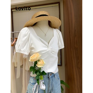Lovito Camiseta Feminina Casual Com Nó Liso L77ED054