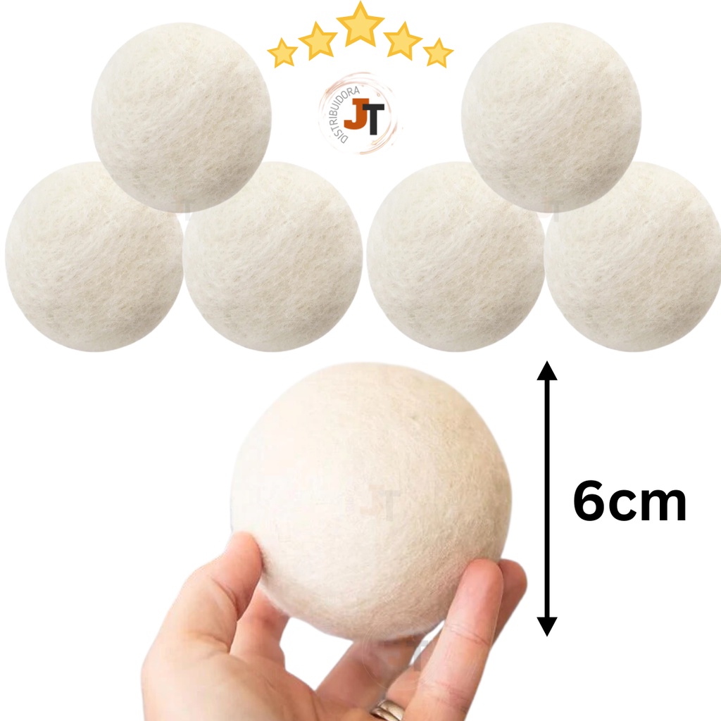Kit 6 Dryer Ball 6cm Bolas Lã Lava Seca Roupa Remove Pelinho Lavadora Secadora Bolinha Orgânica