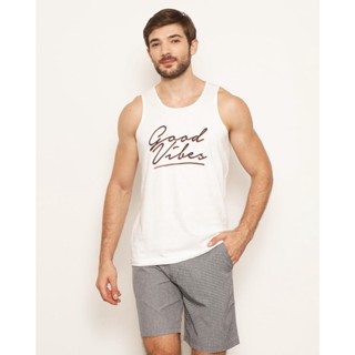 Regata Masculina Surf Estampa Frontal Good Vibes Off White