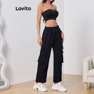 Lovito Conjuntos De Calças Casuais Simples Com Cordão Para Mulheres LBL07138