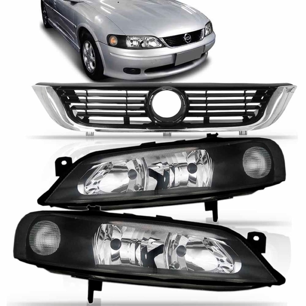 Kit Combo Vectra 2000 Par Farol Mascara Negra Grade Cromada 