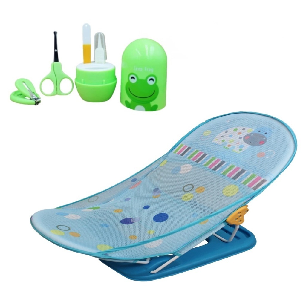 Cadeira Banheira Retrátil Infantil Azul + Kit Manicure Sapo