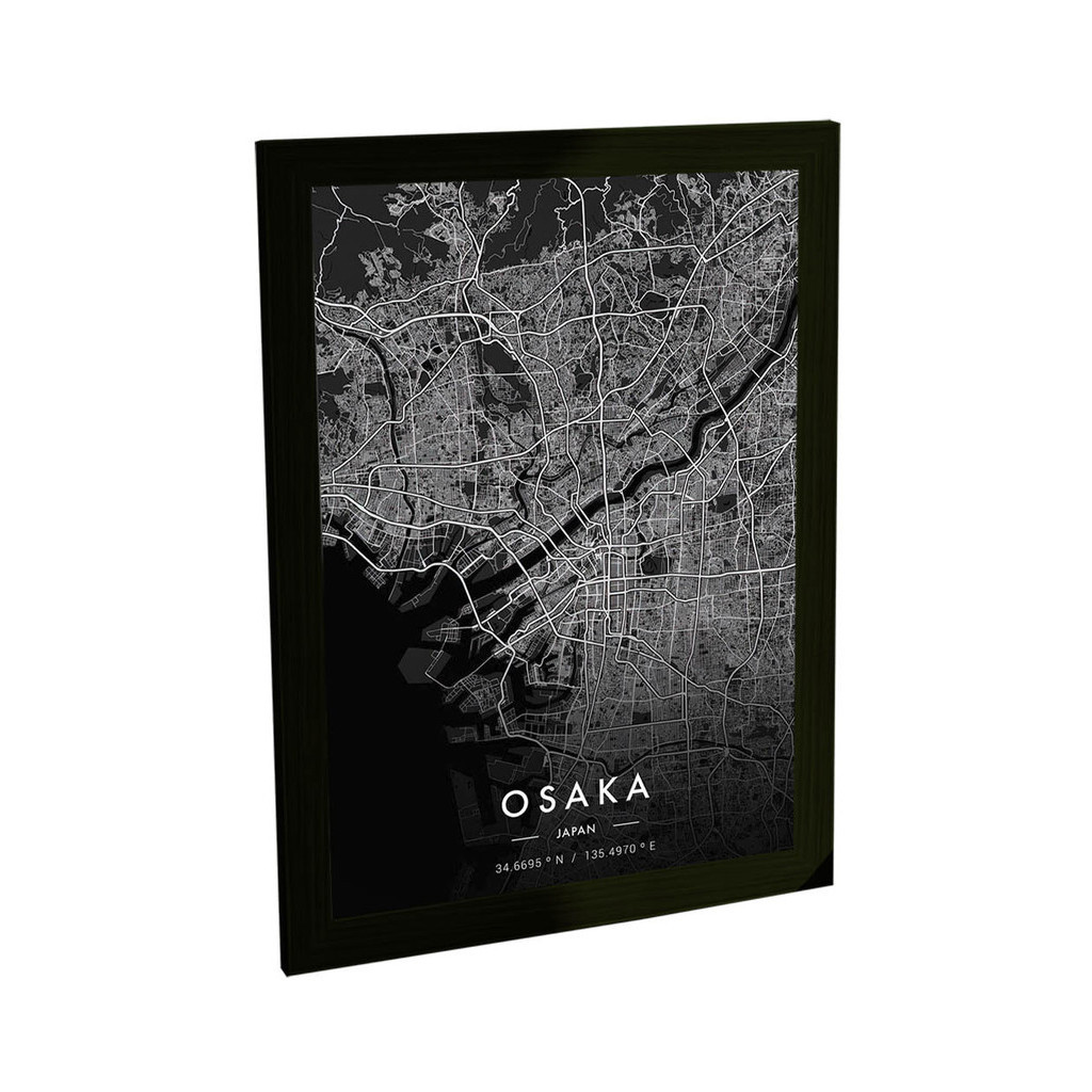 Quadro Decorativo A4 Mapa Osaka Japão Asia Black Decoração