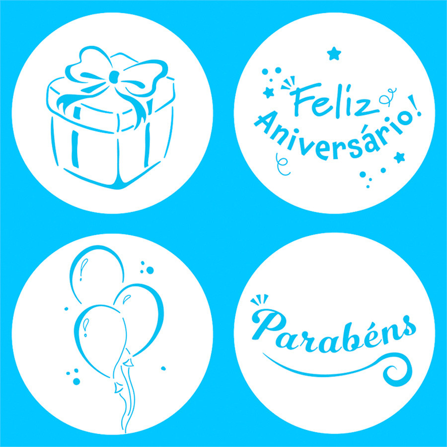 Kit Mini Stencils Parabéns - 7cm - 4 unidades - BlueStar - Rizzo