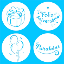 Kit Mini Stencils Parabéns - 7cm - 4 unidades - BlueStar - Rizzo