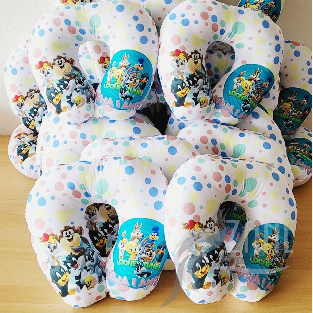 10 Almofadas de Pescoço Pequena Looney Tunes baby Viagem Personalizada Festas Lembrancinhas Batizados Aniversário