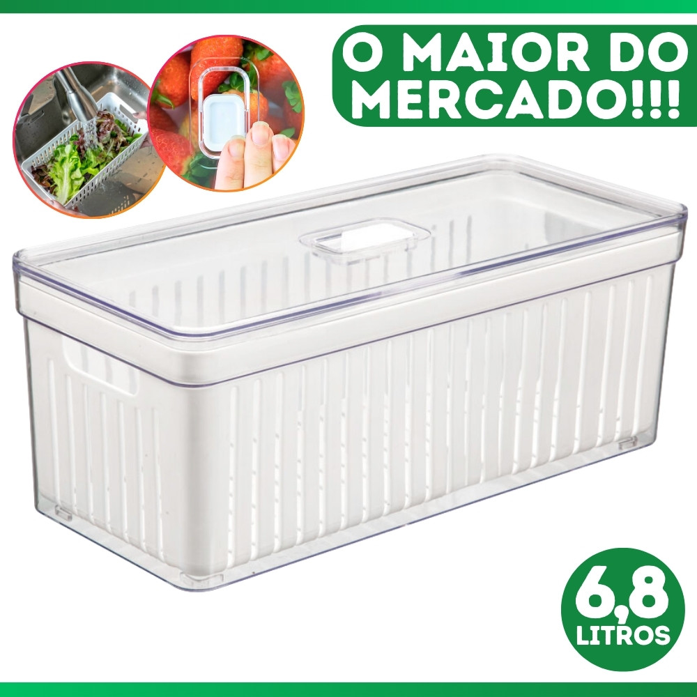 Organizador de Geladeira 6,8 Litros Cesto Com Tampa Multiuso Alimentos Verduras e Vegetais