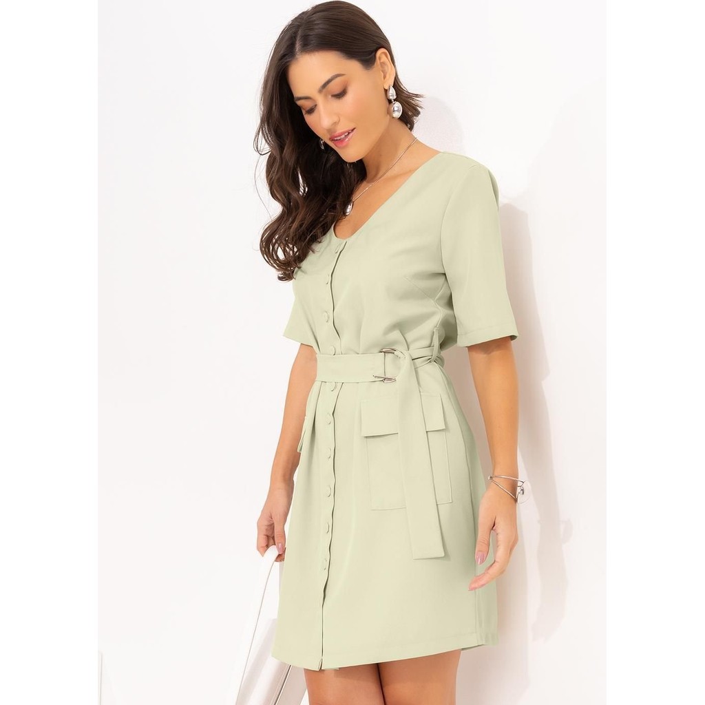 Vestido  Em Alfaiataria Verde Claro Quintess em Oferta na Shopee