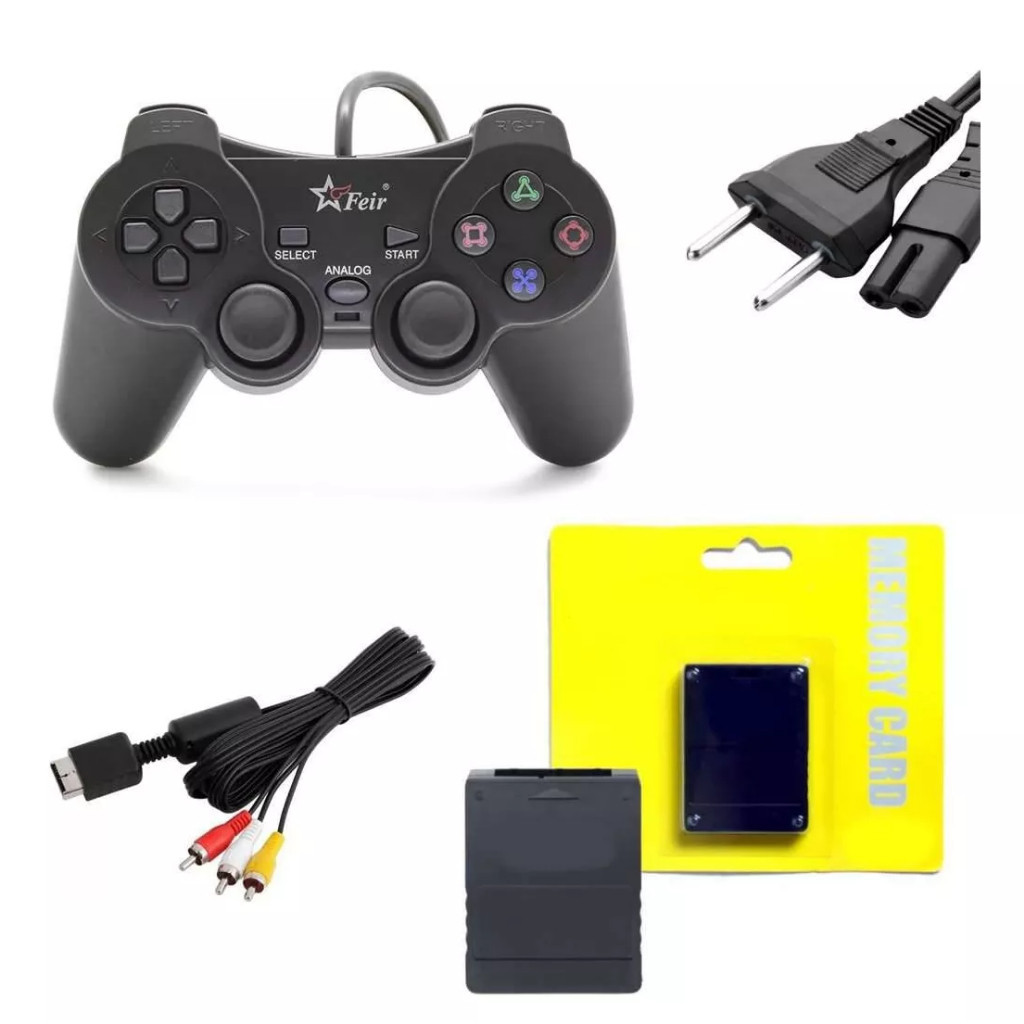 Kit PS2 - Controle - Memory Card - Cabo Av - Cabo Força