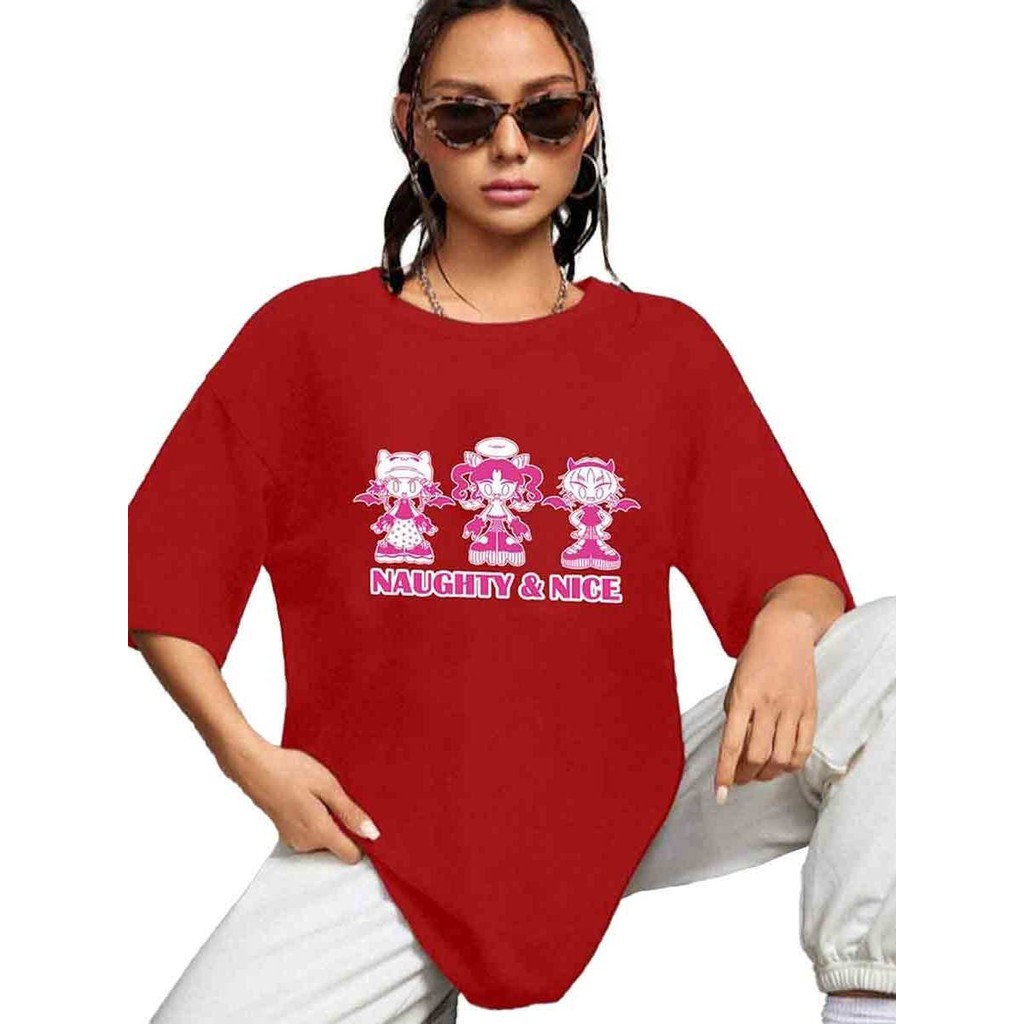 T Shirt Camiseta Oversized Casual Estilosas Blusa Camisa Estampada Naughty Nice Confortável