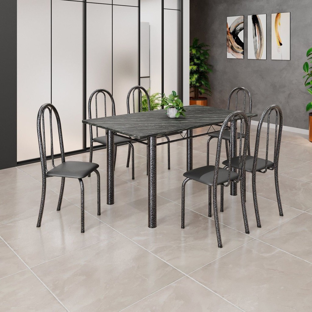 Conjunto de Mesa Tubular 140cm X 75cm Tampo em Ardósia Indiano com 6 Cadeiras Iris B em Oferta na Shopee