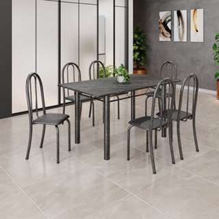 Conjunto de Mesa Tubular 140cm X 75cm Tampo em Ardósia Indiano com 6 Cadeiras Iris B em Oferta na Shopee