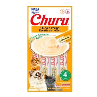Petisco Para Gatos Churu Purê Patê Papinha Inaba Premium Sabor Galinha Com 4 Tubets de 14g