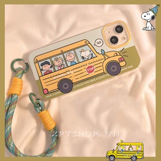 Cartoon School Bus Snoopy + Camera Capa Protetora De Pulso De Mão Cordão Para Telefone Compatível iPhone 14 Pro Max 13 12 11 Macia À Prova De Choque