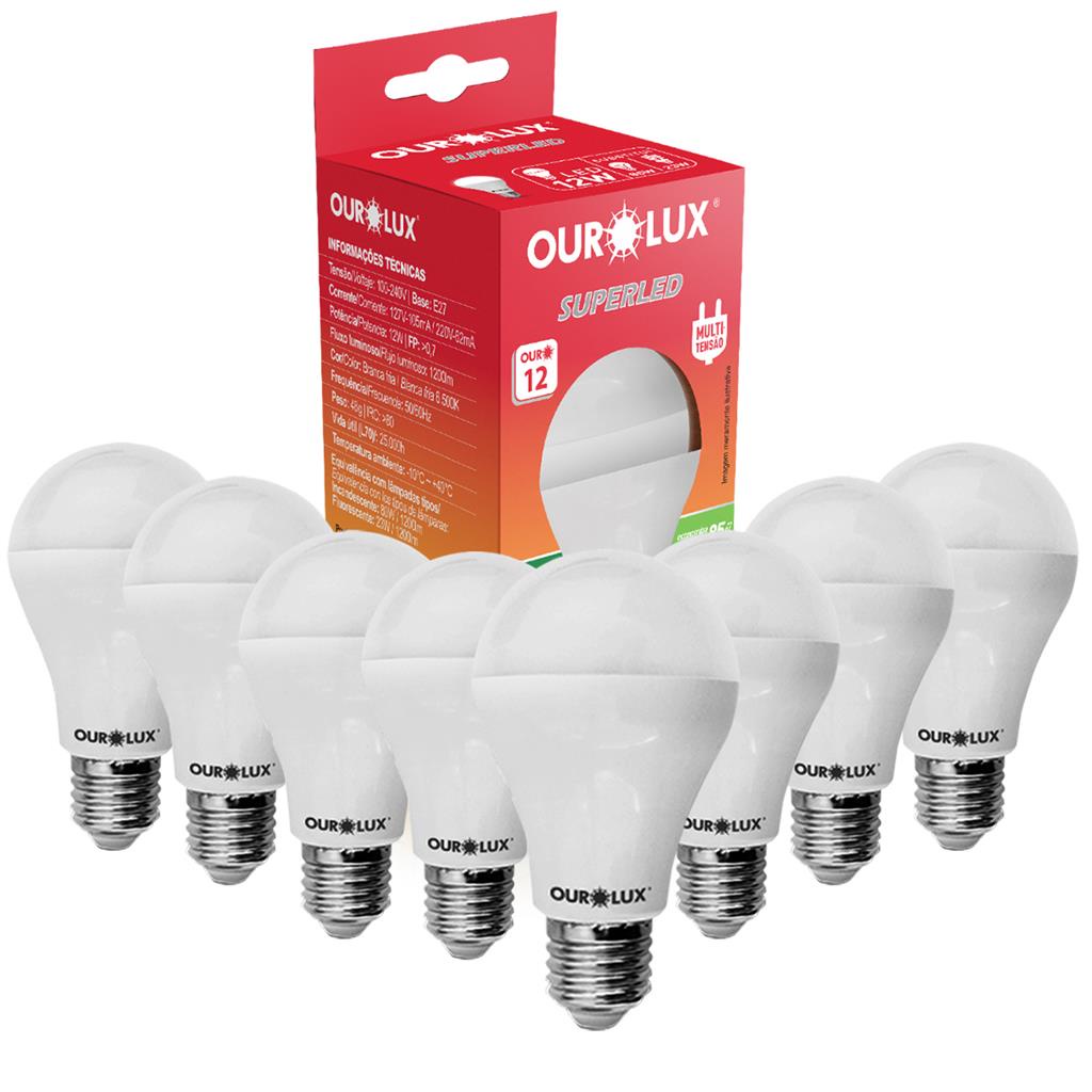 Kit 8 Lampadas Led Bulbo A60 12w Bivolt E27 6500K Luz Branca em Oferta na Shopee