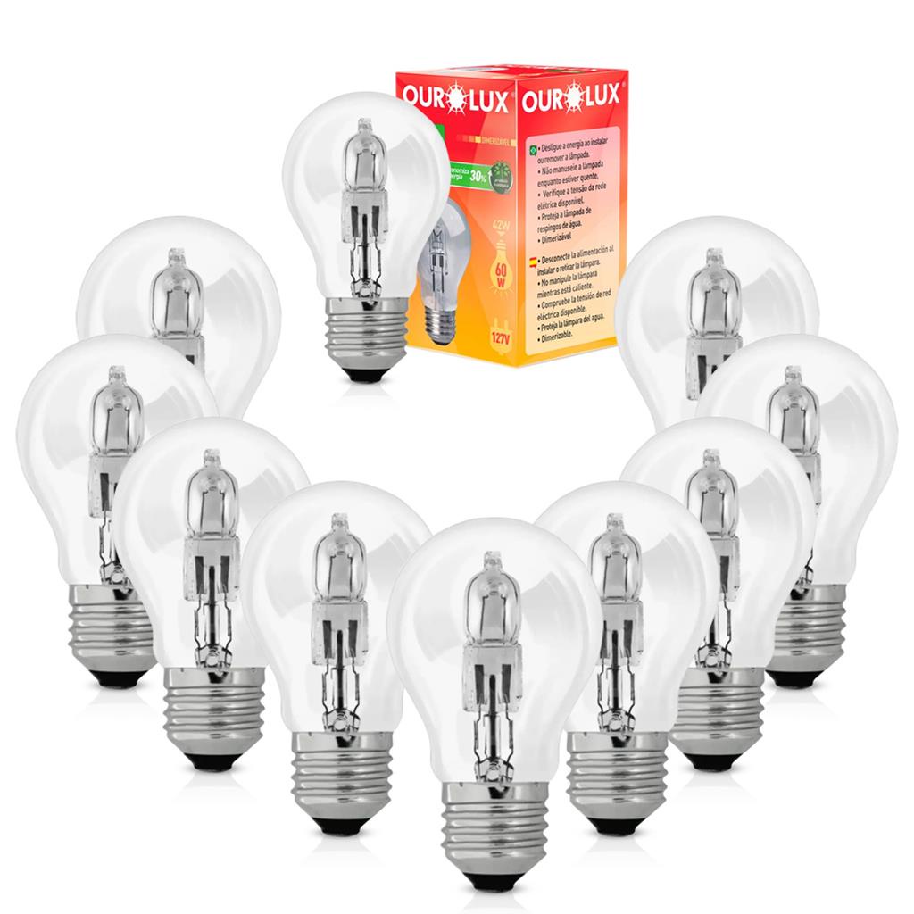 Kit 10 Lampadas Eco Halogena Clara H60 42W 127V E27 Ourolux em Oferta na Shopee