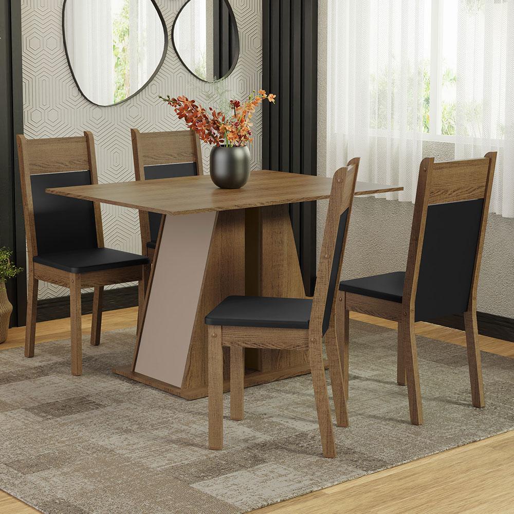 Conjunto Sala de Jantar Mesa Tampo de Madeira 4 Cadeiras Rustic/Crema/Preto Angel Madesa - Home & Living