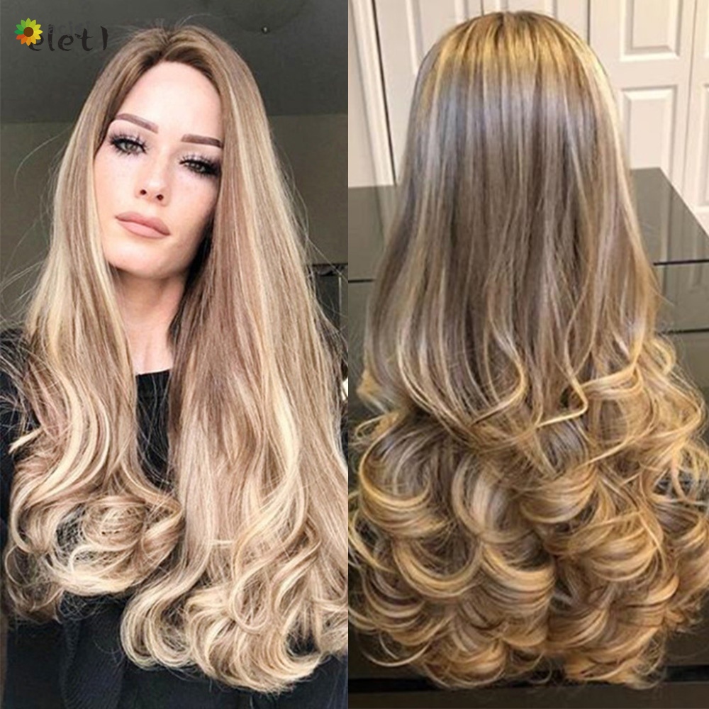 Peruca Longa Com Franja Fibra Bio Organica Uso Diario Varias Cores，Peruca Ondulada Sem Franja 65cm Cabelo Orgânico Loira