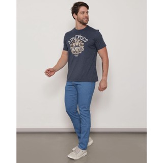Calça Jeans Masculina Reta Com Bolso Azul Claro