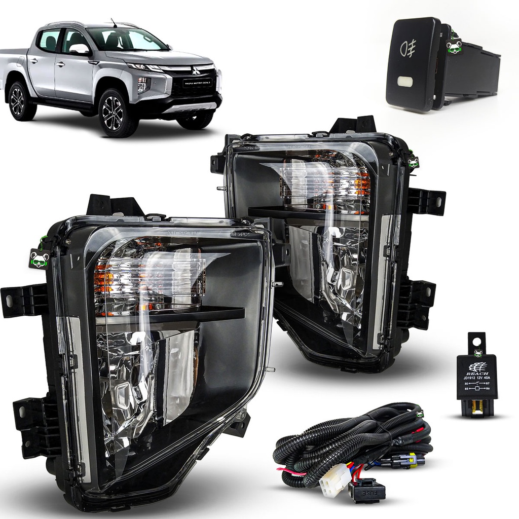 Kit Farol Auxiliar de Milha Botao Modelo Original L200 Triton Sport 2021 2022 2023