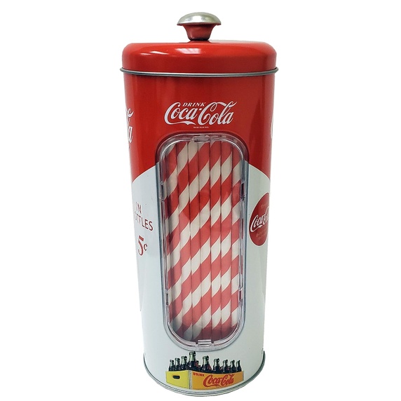 Porta Canudo Coca Cola de Lata c/20 Canudos de Papel Vermelho e Branco Decorativo Presente de Natal, Mesa de Natal, Aniversarios Miniatura - Colecao Completa 15 Mini Garrafinhas Coca Cola com Engradado