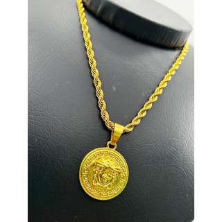 Conjunto De Corrente + Pulseira, Corrente De Corda Grossa Banhada A Ouro E Pingente Italiano VERSACE Medusa