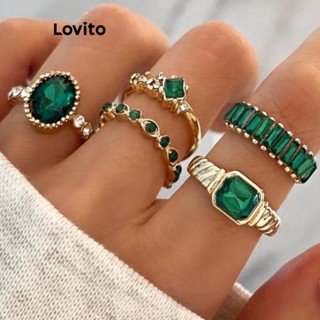 Lovito Anéis de Strass Lisos Casuais para Mulheres LFA02085 (Verde)