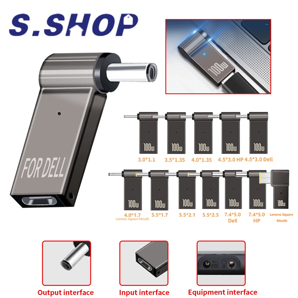 PD 100W Adaptador De Alimentação Do Carregador De Energia Para Laptop 5A 20V Conector Fêmea Tipo C Macho DC Lenovo/HP/DELL em Oferta na Shopee