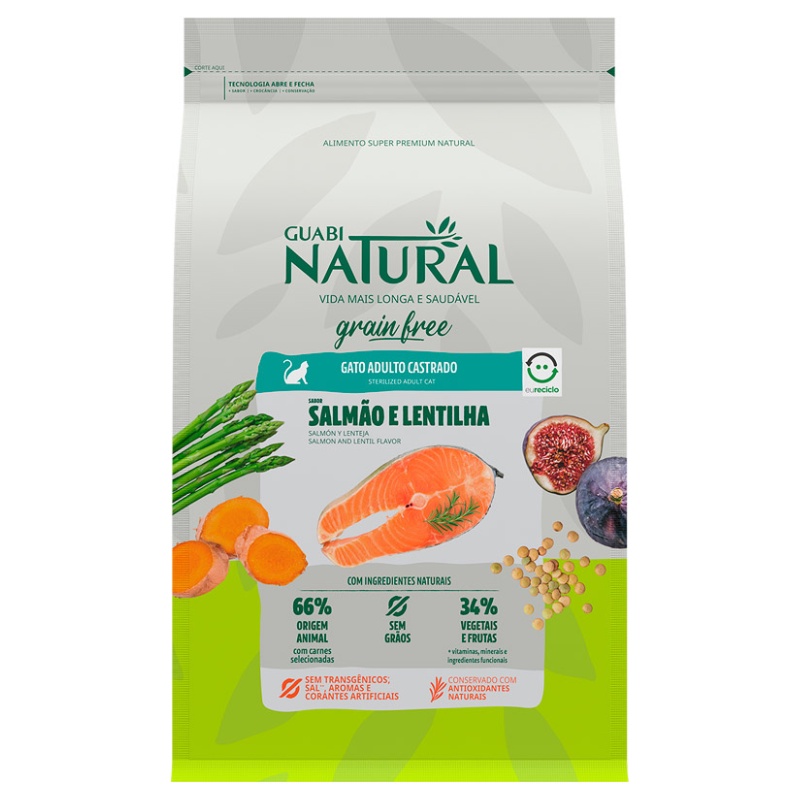 Ração Guabi Natural Grain Free Gato Castrados Salmão e Lentilha