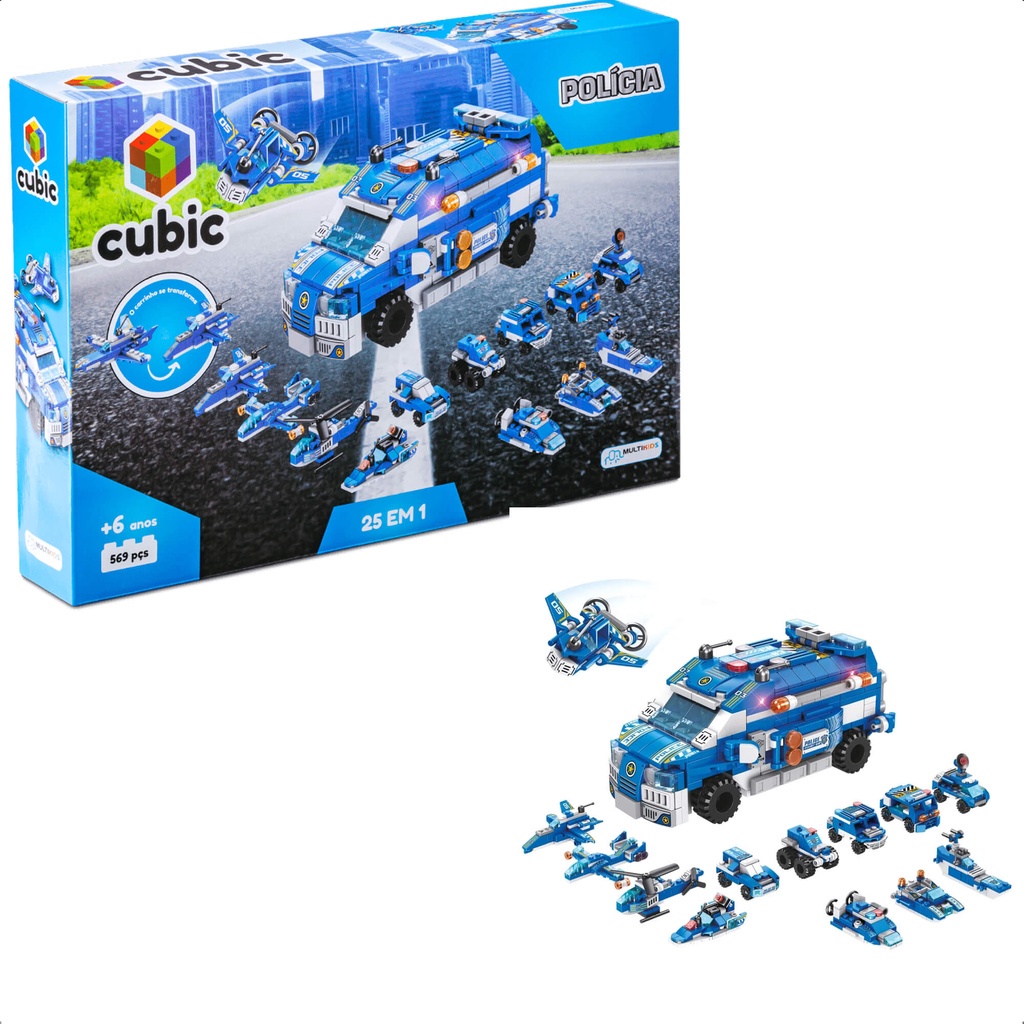 Brinquedo De Encaixe Cubic 25 Em 1 Polícia 569 Peças 24 Diferentes Tipos De Veículos + De 6 Anos Multikids - BR1619 em Oferta na Shopee