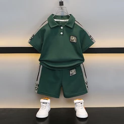 Terno infantil de manga curta, Top de verão + Shorts terno de 2 peças, roupas infantis