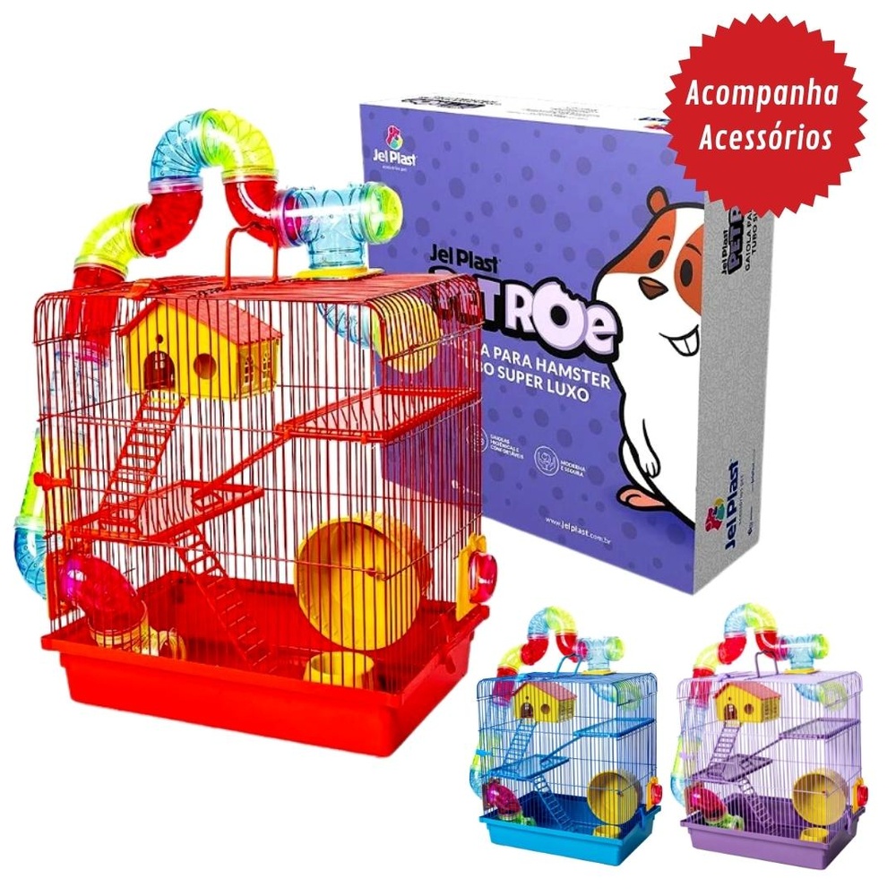 Gaiola De Hamster Grande com Casa Completa 3 Andares Tubo Luxo