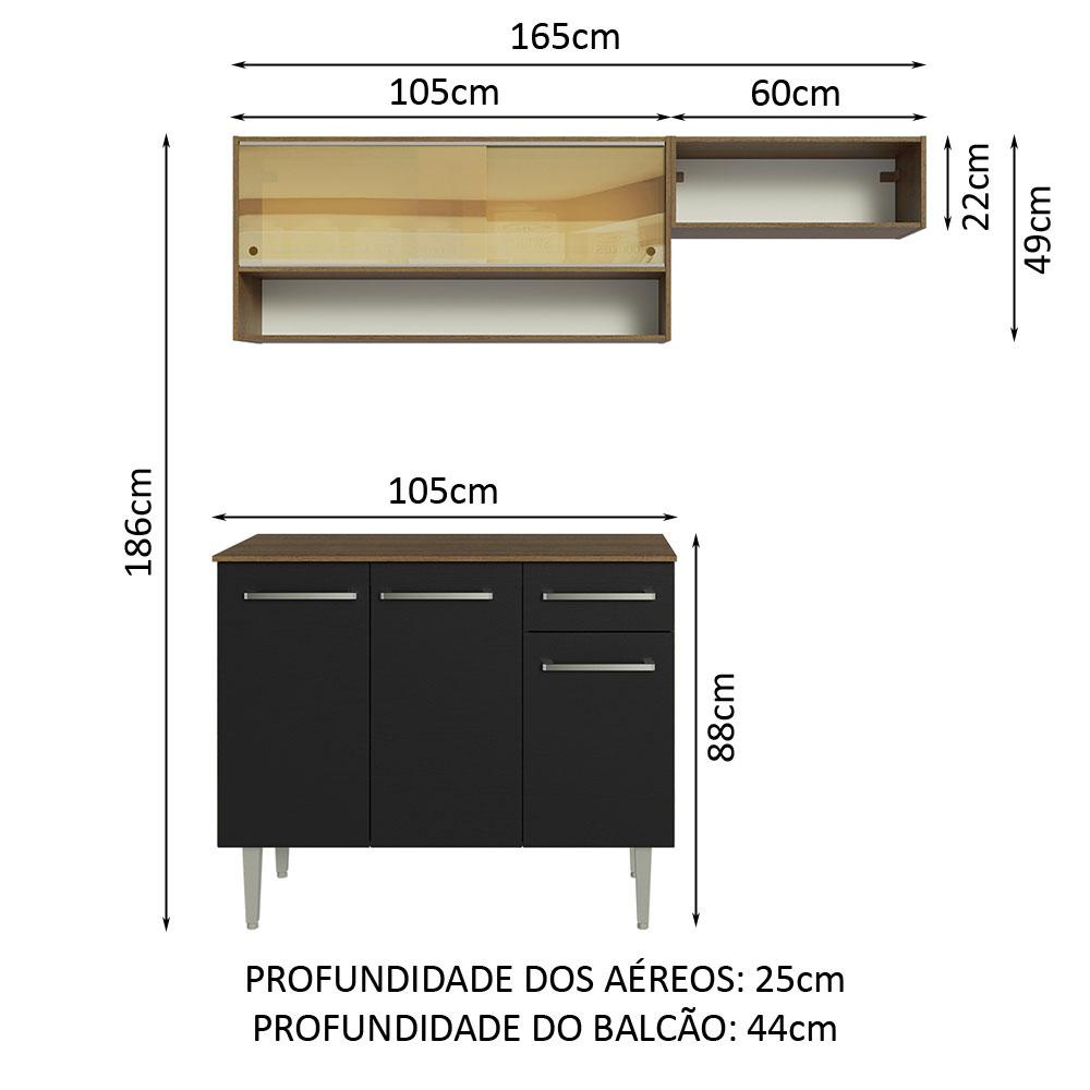 Detalhes do Armário de Cozinha Compacta 165cm Rustic/Preto Emilly Madesa 02
