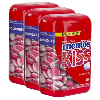 Mentos Kiss Potão Morango contendo 3 unidades de 105g cada