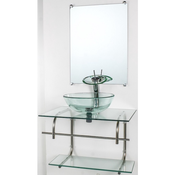 GABINETE DE VIDRO PARA BANHEIRO INOX 70CM CUBA REDONDA INCOLOR