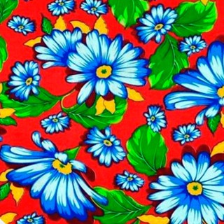 TECIDO CHITAO FLEX FLOR AZUL COM BRANCO FOLHA FUNDO VERMELHO (1,00X1,40M) COR:460 DES:08