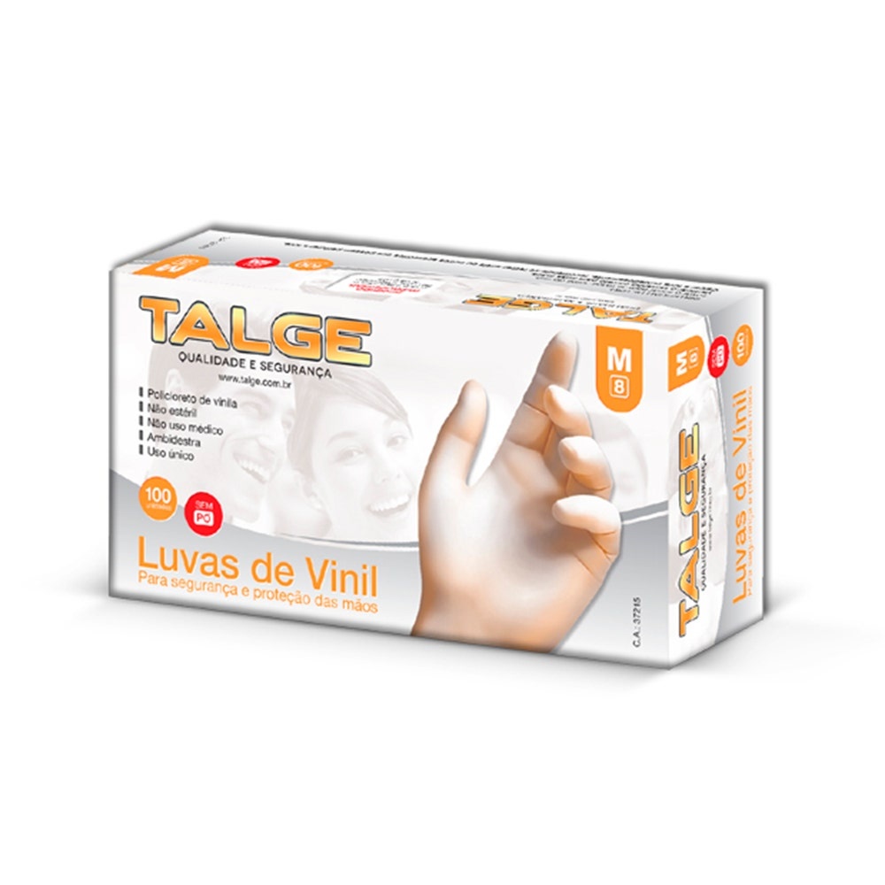Luva De Vinil Talge Sem Pó c/100un Tam. M - Health