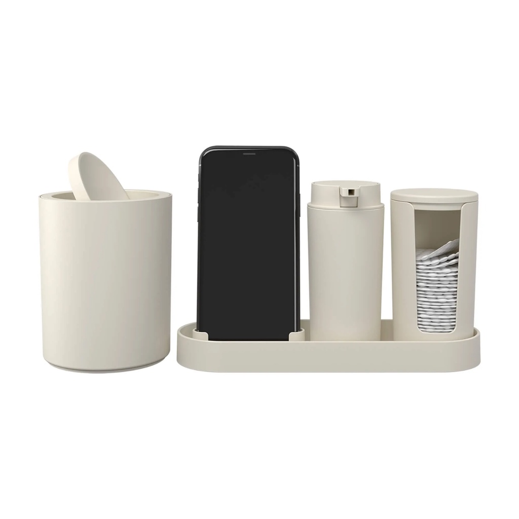 Kit Banheiro Lavabo Acessórios Conjunto Organização 4Pcs Bandeja Suporte Celular