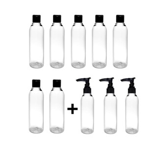 Kit 10 Frascos Viagem Shampoo Creme Sabonete 7 Fliptop + 3 Válvula Pump 100ml