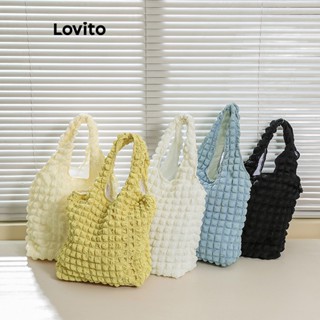Lovito Casual Simples Fofa Bolsa Sacola de Mão com para Superior Macia para Mulheres L63AD336 (Off White/Verde/Azul)