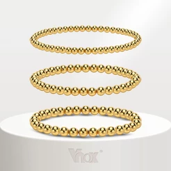 Vnox Miçangas Redondas De Luxo De Aço Inoxidável Para Homens E Mulheres , Pulseira De Ouro Com Jóias De 8MM Femininas