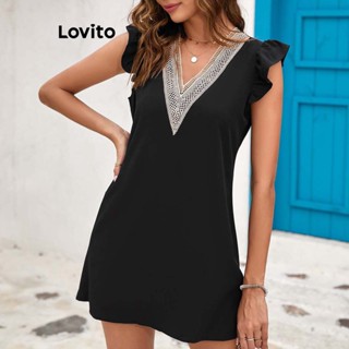 Lovito Vestido Elegante Com Babados De Renda Lisa Para Mulheres LNL43210
