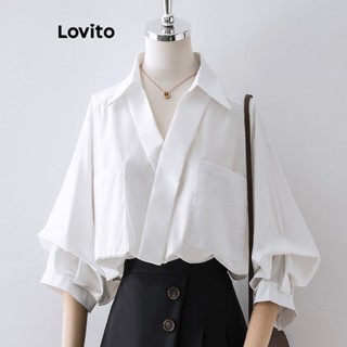 Lovito Casual Blusa Assimétrica com Bolsos para Mulheres L77ED024